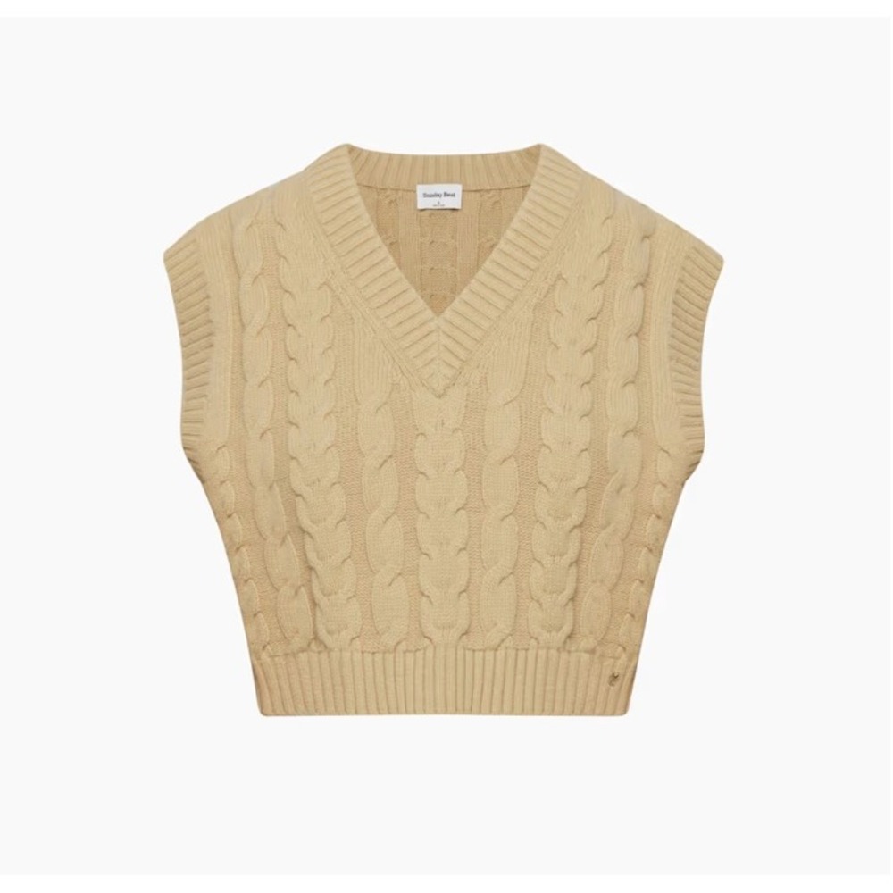 Aritzia Sunday Best Winston Sweater Vest Merino Wool Cable-Knit Wicker Tan Small